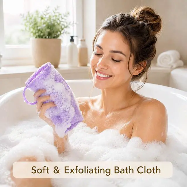 Alt view image 6 of 7 - 5 Pcs Japanese Body Scrub Cloth, | Back Washer for Shower with Long Handle, Exfoliating Bath Towel for Deep Cleansing, Nylon Stretchable & Reusable, Men & Women