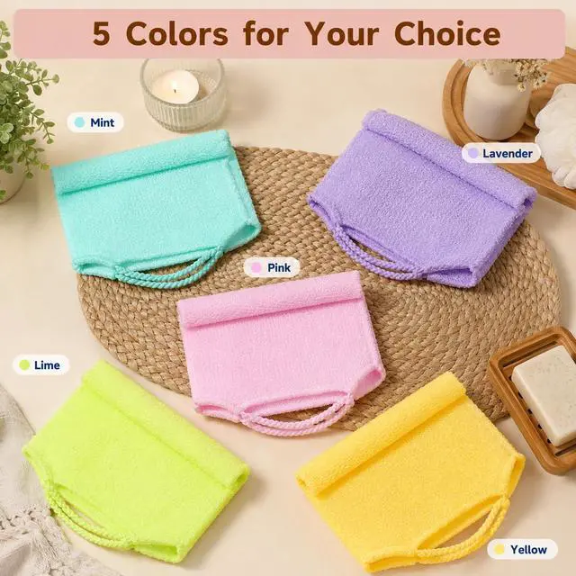 Alt view image 7 of 7 - 5 Pcs Japanese Body Scrub Cloth, | Back Washer for Shower with Long Handle, Exfoliating Bath Towel for Deep Cleansing, Nylon Stretchable & Reusable, Men & Women
