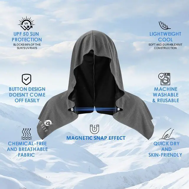 Alt view image 2 of 7 - Cooling Hoodie Towels for Neck and Face, UPF 50 Sun Protection & Instant Cooling, Ice Towels for Hot Weather, Soft Breathable Towel for Sport, Work Out, Gym, Camping & More ActivitiesDark gray