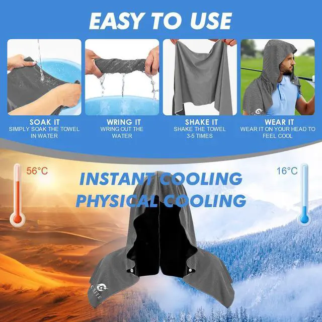 Alt view image 3 of 7 - Cooling Hoodie Towels for Neck and Face, UPF 50 Sun Protection & Instant Cooling, Ice Towels for Hot Weather, Soft Breathable Towel for Sport, Work Out, Gym, Camping & More ActivitiesDark gray