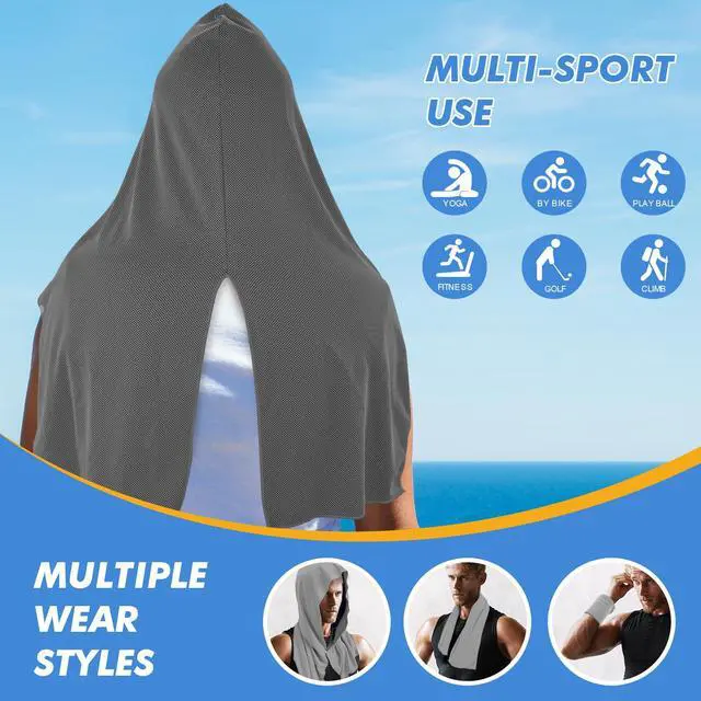 Alt view image 5 of 7 - Cooling Hoodie Towels for Neck and Face, UPF 50 Sun Protection & Instant Cooling, Ice Towels for Hot Weather, Soft Breathable Towel for Sport, Work Out, Gym, Camping & More ActivitiesDark gray