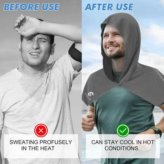 Alt view image 4 of 7 - Cooling Hoodie Towels for Neck and Face, UPF 50 Sun Protection & Instant Cooling, Ice Towels for Hot Weather, Soft Breathable Towel for Sport, Work Out, Gym, Camping & More ActivitiesDark gray
