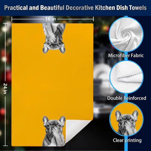 Alt view image 2 of 6 - Orange and Pink Funny French Bulldog Gifts Bathroom Hand Towels, French Bulldog Bathroom Decor, Frenchie Gifts Decorative Hand Tea Towels for Bath Room Washroom Restroom,16x24 Inches Set of 2