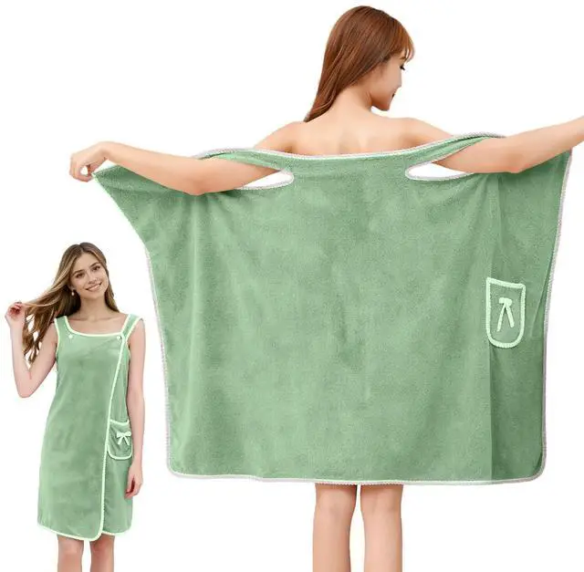 Main image of Bath Towel Wrap, Adjustable Shower Spa Towel with Pocket Bow Tie, Quick Dry Soft Lightweight Bath Skirt Wearable Robe for Women(Dark Green)