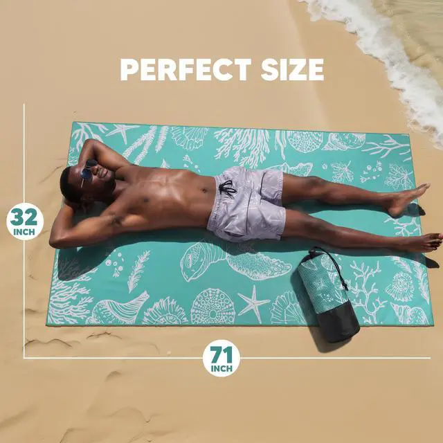 Alt view image 2 of 7 - Thin Lightweight Microfiber Printed Beach Towel 32x71 Inch | Sand Free, Absorbent, Extra Large, Compact, With Travel Bag, Quick Dry for Beach, Pool, Camping, Picnic, Travel & Outdoor Use