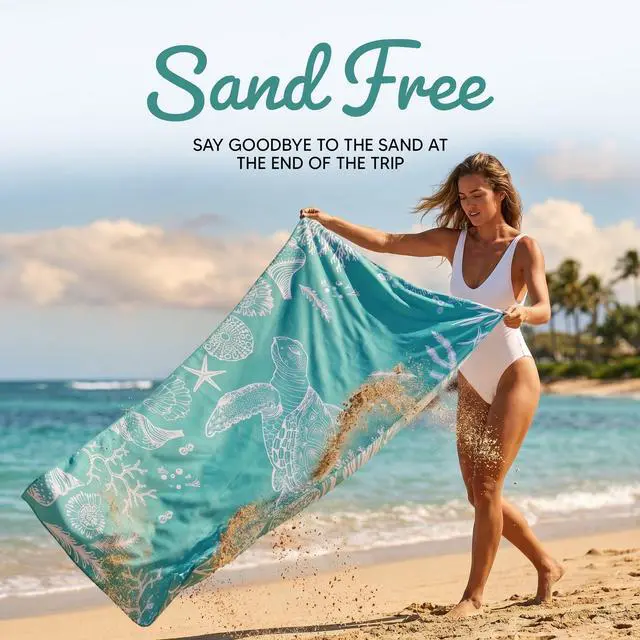 Alt view image 5 of 7 - Thin Lightweight Microfiber Printed Beach Towel 32x71 Inch | Sand Free, Absorbent, Extra Large, Compact, With Travel Bag, Quick Dry for Beach, Pool, Camping, Picnic, Travel & Outdoor Use