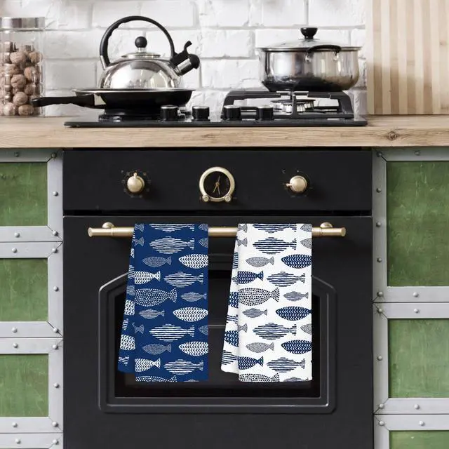 Alt view image 3 of 7 - Coastal Beach Kitchen Towels Set of 2, Blue Fishing Beach Hand Towels for Bathroom, Fish Decor Dish Tea Towels, Coastal Kitchen Bathroom Decor, 16x24 Inch