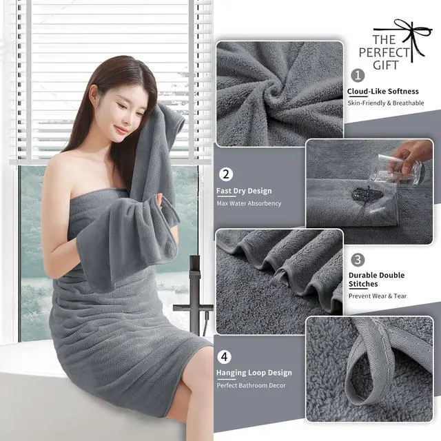 Alt view image 2 of 7 - Premium Towel Set 2 Pack Hand Towel 16" x 31",Ultra Soft Highly Absorbent Hand Towel | Durable | Quick Dry | Multifunctional | Luxury Towel for Bathroom Hotel Kitchen Gym,Dark Grey