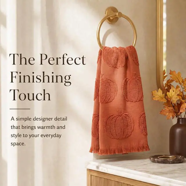 Alt view image 3 of 7 - Decorative Fall Hand Towels for Your Bathroom Or Kitchen | Luxurious Set of 2 Soft Cotton Towels are Absorbent, Lightweight & Dry Quickly - Perfect to Elevate Any Bath Decor at Home