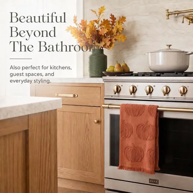 Alt view image 5 of 7 - Decorative Fall Hand Towels for Your Bathroom Or Kitchen | Luxurious Set of 2 Soft Cotton Towels are Absorbent, Lightweight & Dry Quickly - Perfect to Elevate Any Bath Decor at Home