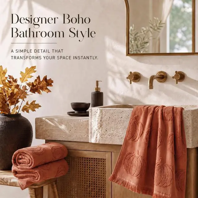 Alt view image 7 of 7 - Decorative Fall Hand Towels for Your Bathroom Or Kitchen | Luxurious Set of 2 Soft Cotton Towels are Absorbent, Lightweight & Dry Quickly - Perfect to Elevate Any Bath Decor at Home