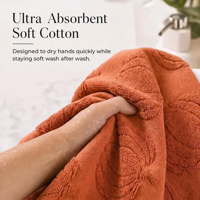 Alt view image 6 of 7 - Decorative Fall Hand Towels for Your Bathroom Or Kitchen | Luxurious Set of 2 Soft Cotton Towels are Absorbent, Lightweight & Dry Quickly - Perfect to Elevate Any Bath Decor at Home