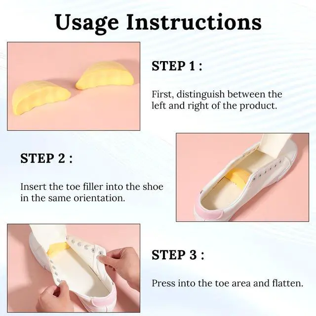 Alt view image 4 of 6 - 3 Pairs Shoe Filler for Too Big Shoes, Adjustable Toe Cushion Inserts & Size Reducer for Sneakers, Heels, Flats - Breathable PU Foam Foot Care for Men & Women