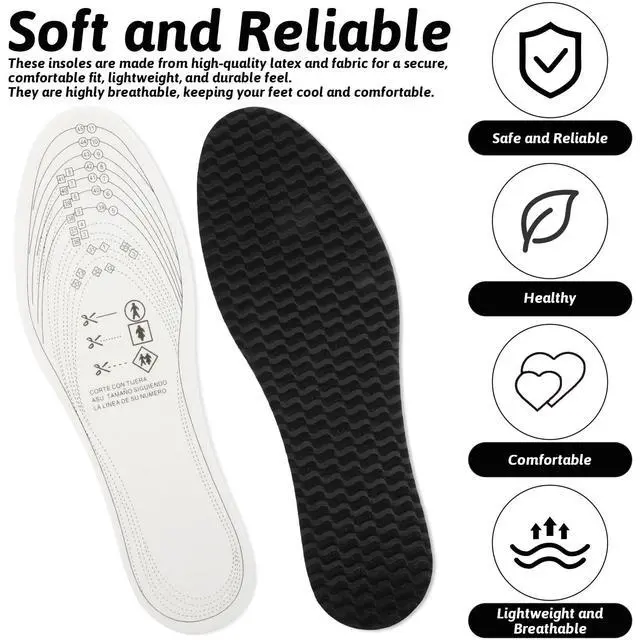 Alt view image 3 of 7 - 2 Pairs Thin Shoe Inserts, Cuttable Memory Foam Shoe Insoles Comfortable Replacement Latex Shoes Inserts Black Lightweight Shoes Liners for Men Women Running Walking Sports Wearing