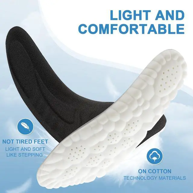 Alt view image 4 of 7 - Memory Foam Insoles for Men and Women, Thick Comfort Insoles with Arch Replacement Massage Insole for Trainers, Sneakers, Soprts Shoes, Work Boots, Black(M: US 8.5/9 W: US 10/10.5)