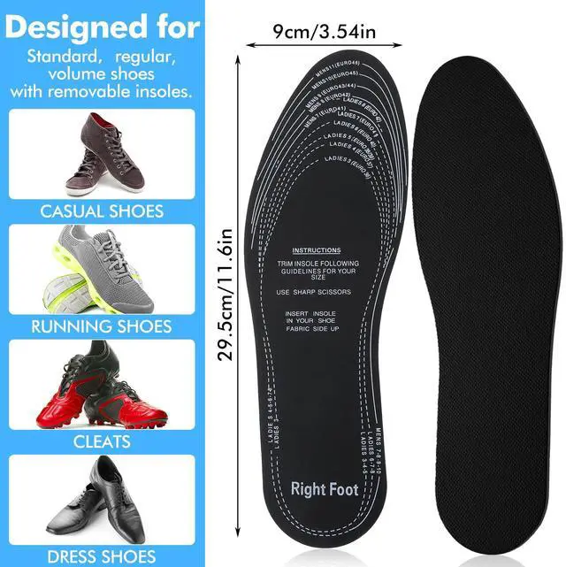 Alt view image 2 of 7 - 2 Pairs Shoe Insoles Soft Latex Breathable Shoe Filler Replacement Non-Woven Fabric Pads Inserts for Women Men Kids Flat Sneakers (Black)