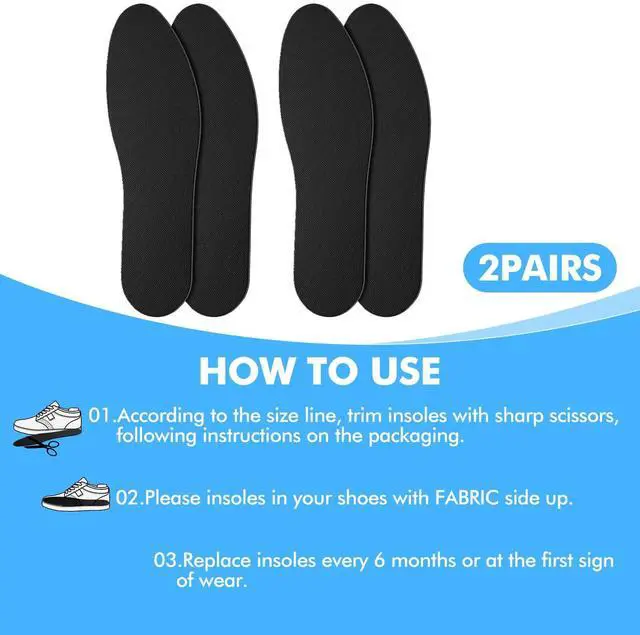 Alt view image 3 of 7 - 2 Pairs Shoe Insoles Soft Latex Breathable Shoe Filler Replacement Non-Woven Fabric Pads Inserts for Women Men Kids Flat Sneakers (Black)