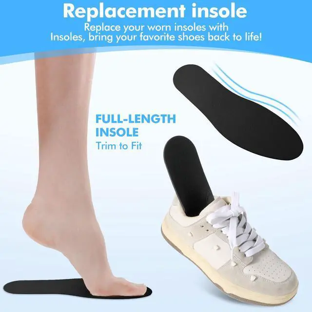 Alt view image 6 of 7 - 2 Pairs Shoe Insoles Soft Latex Breathable Shoe Filler Replacement Non-Woven Fabric Pads Inserts for Women Men Kids Flat Sneakers (Black)