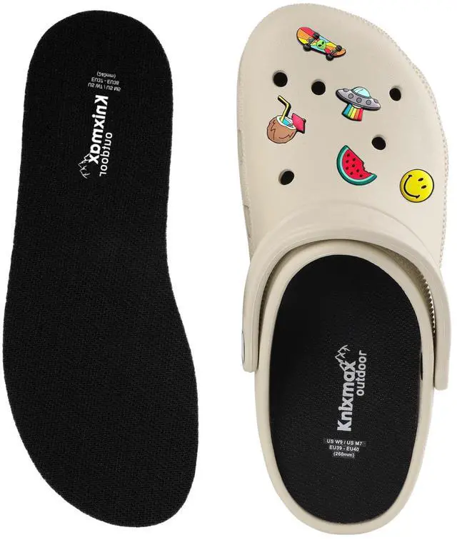 Main image of Kids Insoles for Crocs Clogs Ultra-Thin Shoe Inserts for Birkenstock Insole, Sockless Barefoot Iiners for Gargen, Nurse, Water Shoes Replacement Washable Pad Black Size 2 /EU35