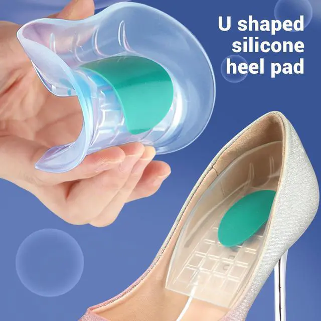 Alt view image 2 of 7 - 1 Pair Silicone Heel Cups, Shock Absorption U Shaped Insoles Washable Heel Support Cushions Foot Comfort Support Protectors for Women and Men