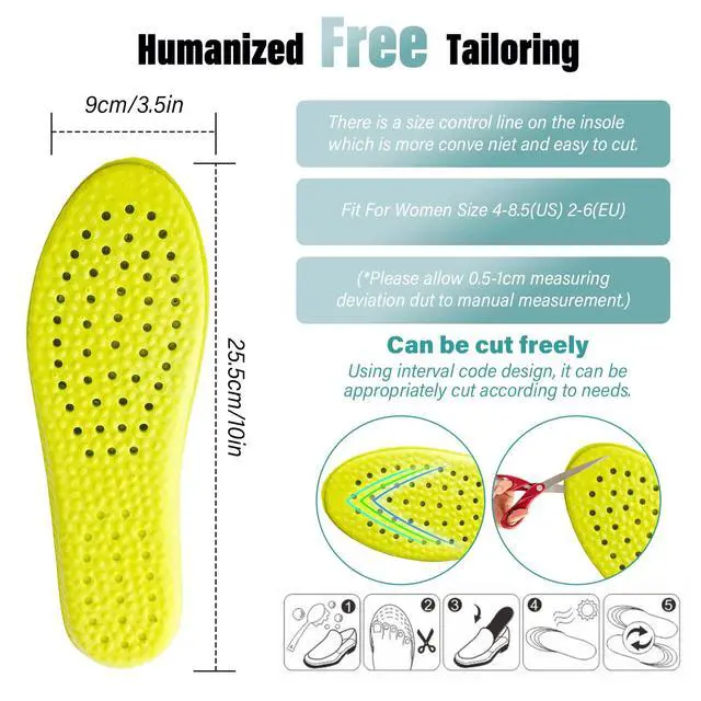 Alt view image 2 of 7 - 1 Pair Memory Foam Shoe Insoles, Inserts Sports Insoles | Shock Absorption, Prevent Foot Odor, Soft Comfortable, Replacement Insoles for Men Women, W: US 5-8 I M: US 6-7.5