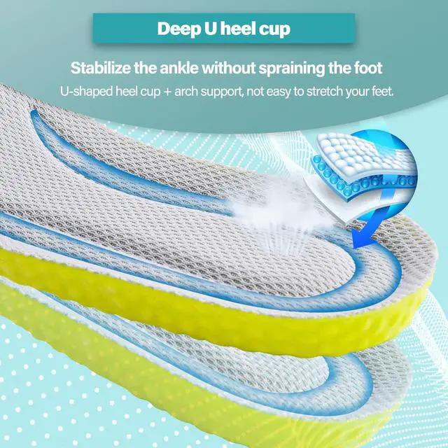 Alt view image 4 of 7 - 1 Pair Memory Foam Shoe Insoles, Inserts Sports Insoles | Shock Absorption, Prevent Foot Odor, Soft Comfortable, Replacement Insoles for Men Women, W: US 5-8 I M: US 6-7.5