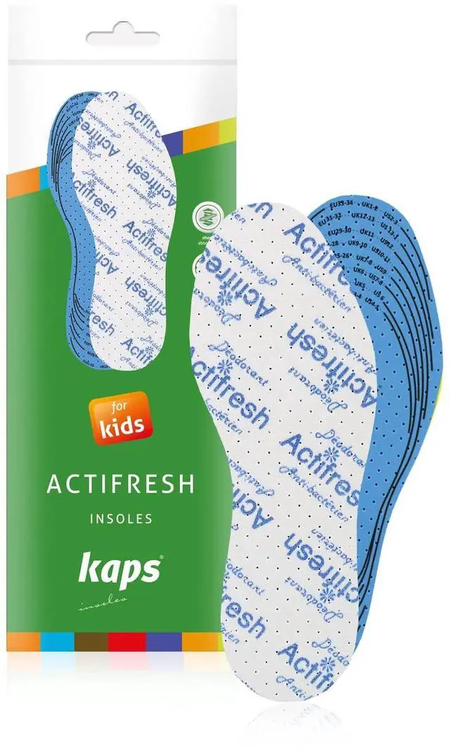 Main image of Adjustable Soft Hygienic Kids Shoe Insoles With White & Blue Latex Foam Swiss Tehchnology by Sanitized Excelent Air Circulation Actifresh Kids 1 Pair