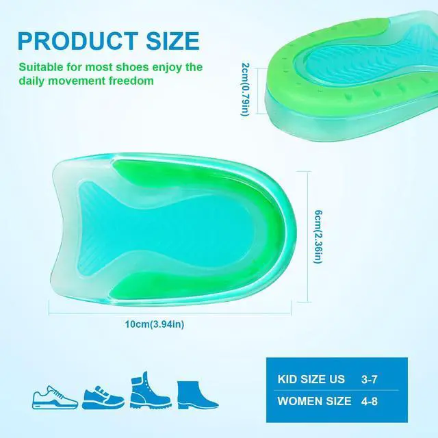 Alt view image 3 of 7 - Kids Heel Cups for Heel Pain Sport Traction Shock Absorbing Lightweight Gel Heel Inserts for Kid's with Sensitive Heels, Heel Spurs, Plantar Fasciitis, or Ankle Pain 1 Pairs