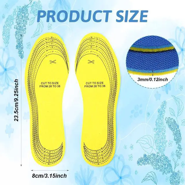 Alt view image 2 of 7 - 2 Pairs Kids Shoe Inserts, Cuttable Sponge Kids Insoles for Sneakers | Soft Supportive Foam Shoe Inserts, Comfortable Replacement Insoles for Toddlers and Youth Daily Sneakers