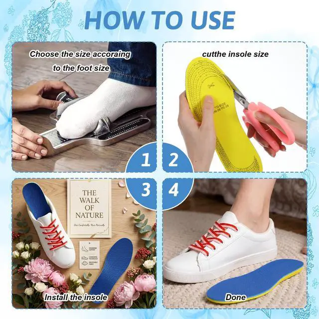 Alt view image 3 of 7 - 2 Pairs Kids Shoe Inserts, Cuttable Sponge Kids Insoles for Sneakers | Soft Supportive Foam Shoe Inserts, Comfortable Replacement Insoles for Toddlers and Youth Daily Sneakers