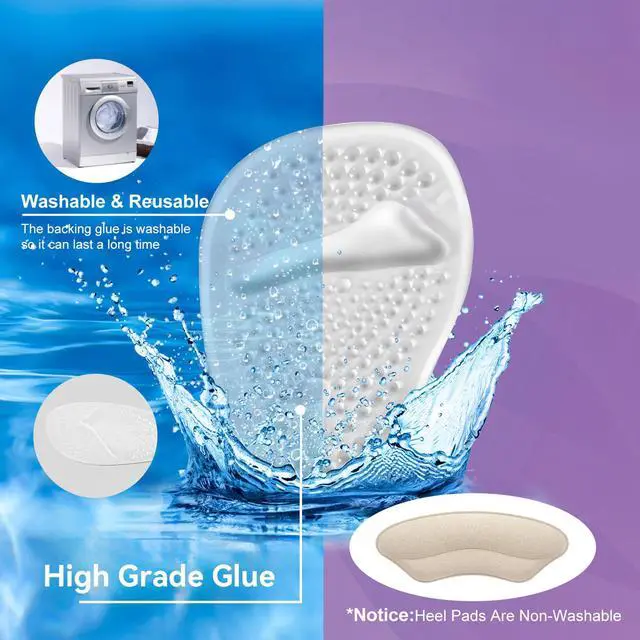 Alt view image 3 of 7 - Metatarsal Pads, Ball of Foot Cushions, Heel Pads Inserts for Too Big Shoe, Reduce Foot Pain, No Slip Heel Grips Liners Pads for Loose Shoe, Blisters (2pairsclear)