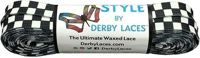 Main image of Style Wide 10mm Waxed Lace for Roller Skates, Hockey Skates, Boots, and Regular Shoes (Checkered Black and White, 72 Inch / 183 cm)