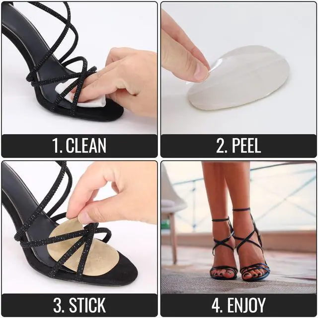 Alt view image 3 of 6 - Ultimate Comfort Gel Metatarsal Heel Pads for Shoes Women | Premium Ball of The Foot Shoe Inserts | All-Day Relief Anti-Slip Grip, One-Size-Fits-All Heel Inserts for Women (W) Black - 4/pk