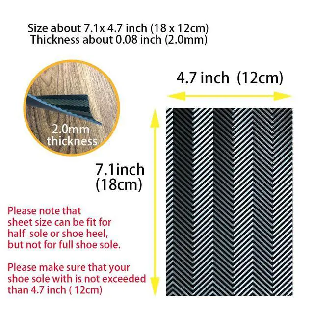 Alt view image 5 of 7 - 2 Pairs Shoe Sole Repair Rubber Sheets, Shoe Bottom Outer Front Sole and Heel Replacement Pads, Anti Slip Noise Reduction Grips, Non Skid Protectors, Size 7.1x4.7 Inches