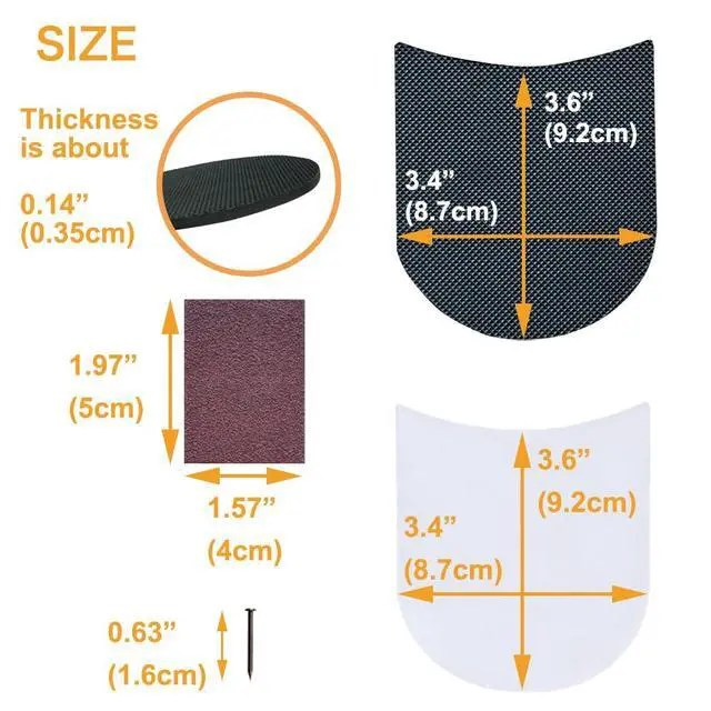 Alt view image 3 of 7 - 2 Pairs Shoe Heel Pads, Shoe Repair Rubber Heels, 3.5mm Thickness Anti Slip Cushion and Protector, Replacement Kit with Nails Sandpapers Self Adhesive Stickers