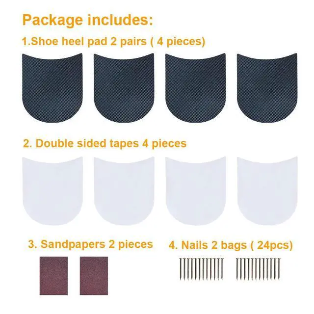 Alt view image 5 of 7 - 2 Pairs Shoe Heel Pads, Shoe Repair Rubber Heels, 3.5mm Thickness Anti Slip Cushion and Protector, Replacement Kit with Nails Sandpapers Self Adhesive Stickers