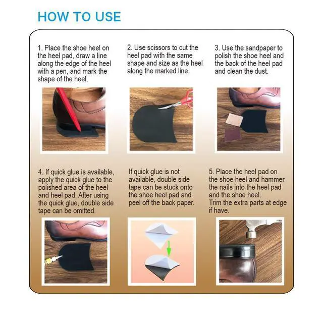 Alt view image 7 of 7 - 2 Pairs Shoe Heel Pads, Shoe Repair Rubber Heels, 3.5mm Thickness Anti Slip Cushion and Protector, Replacement Kit with Nails Sandpapers Self Adhesive Stickers