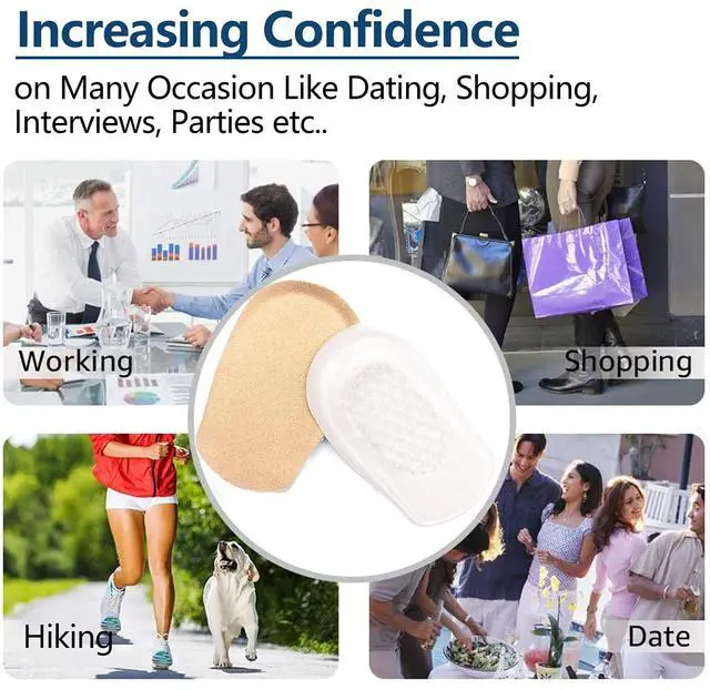 Alt view image 6 of 7 - Heel Lifts, 1/2 Inch Shoe Lift, Gel Heel Raisers for Leg Length Discrepancies, Large Height Increase Insole for Men or Women, Shoe Inserts Comfort Half Foot Pads for Heel Pain - 1 Pair
