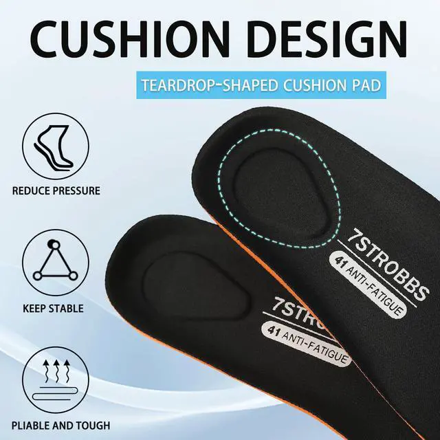 Alt view image 3 of 6 - Cushion Insoles for Mens,Shock Absorbing Gel Shoe Inserts for Foot Pain Relief,Replacement Comfort Inner Soles for Work Boots and All Day StandingBlack-US13