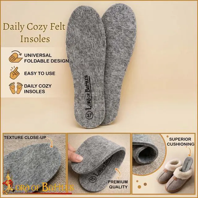 Alt view image 3 of 7 - Wool Felt Insoles for Boots and Shoes, Warm Breathable Felt Shoe Inserts, Winter Insoles for Men and Women (47)
