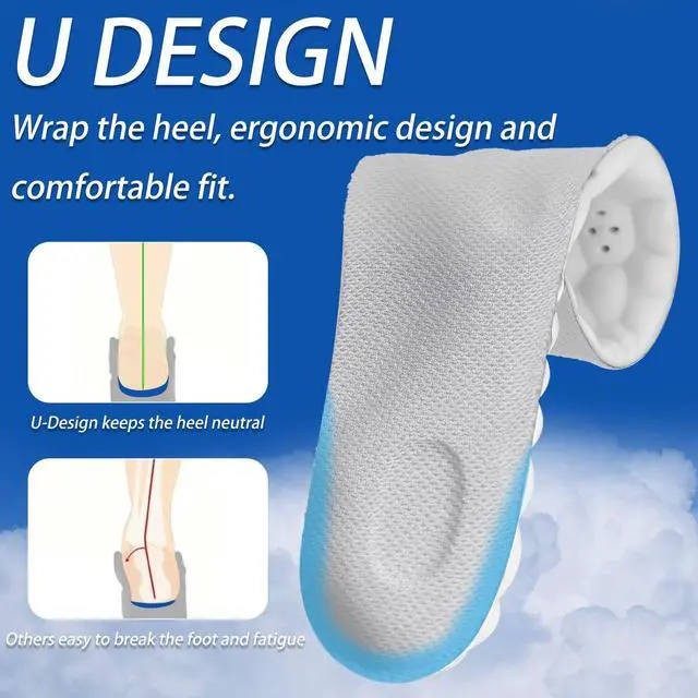 Alt view image 2 of 7 - 4D Cloud Soles for Men Women, Memory Foam Trim-to-Fit Arch Support Insoles for Anti Fatigue, Shock Absorption, Foot Pain Men 9-10/Women 11-12, Comfortable Anti-Fatigue Insoles for Men and Women,