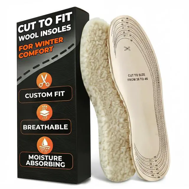 Main image of 1 Pair Shoe Insoles for Women, Trim-to-Fit, US Size 611 Women, 413 Men | Sheepskin Womens Boot Insoles; Ultra Thin Profile, Soft Warm Cushioning, All-Season Wear; for Women and Men