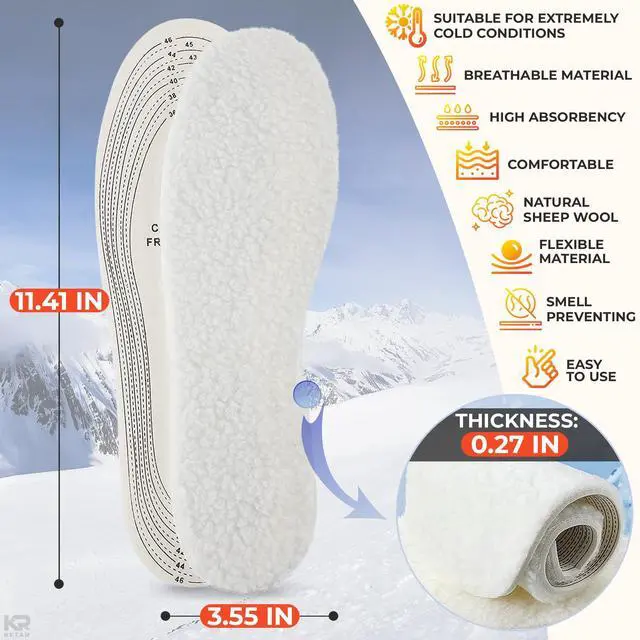 Alt view image 2 of 7 - 1 Pair Shoe Insoles for Women, Trim-to-Fit, US Size 611 Women, 413 Men | Sheepskin Womens Boot Insoles; Ultra Thin Profile, Soft Warm Cushioning, All-Season Wear; for Women and Men