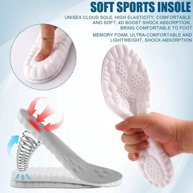 Alt view image 3 of 7 - Sports Shoe Insoles, Shock Absorption Plantar Fasciitis Feet Inserts Unisex 4D Cloud Anti-Fatigue Arch Support Comfort Sole Replacement for Walk Running Boots (US Men 8-8.5/Women 9.5-10)