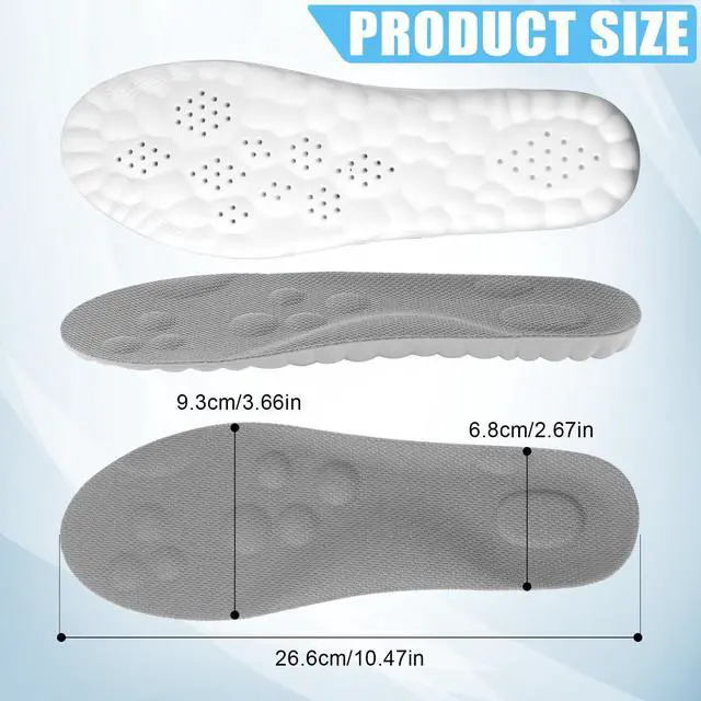 Alt view image 2 of 7 - Sports Shoe Insoles, Shock Absorption Plantar Fasciitis Feet Inserts Unisex 4D Cloud Anti-Fatigue Arch Support Comfort Sole Replacement for Walk Running Boots (US Men 8-8.5/Women 9.5-10)