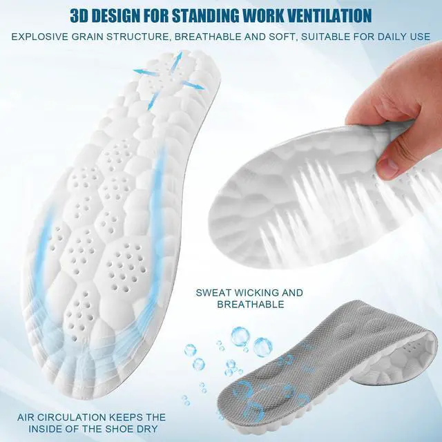 Alt view image 4 of 7 - Sports Shoe Insoles, Shock Absorption Plantar Fasciitis Feet Inserts Unisex 4D Cloud Anti-Fatigue Arch Support Comfort Sole Replacement for Walk Running Boots (US Men 8-8.5/Women 9.5-10)