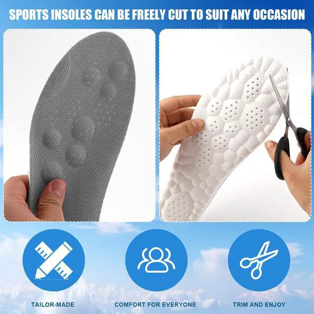 Alt view image 5 of 7 - Sports Shoe Insoles, Shock Absorption Plantar Fasciitis Feet Inserts Unisex 4D Cloud Anti-Fatigue Arch Support Comfort Sole Replacement for Walk Running Boots (US Men 8-8.5/Women 9.5-10)