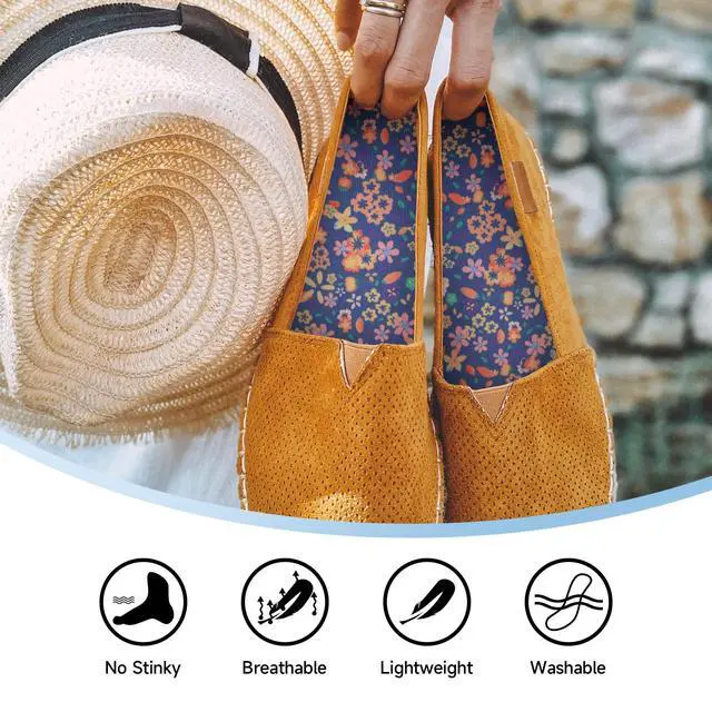 Alt view image 2 of 7 - Womens No Show Socks Anti-Odor Sockless Shoe Inserts Size 6-9 | Thin Shoe Insoles,Breathable,Comfort Barefoot Shoe Liner,Machine Washable,Moisture Control,Cute,Everyday Insole,Floral Print