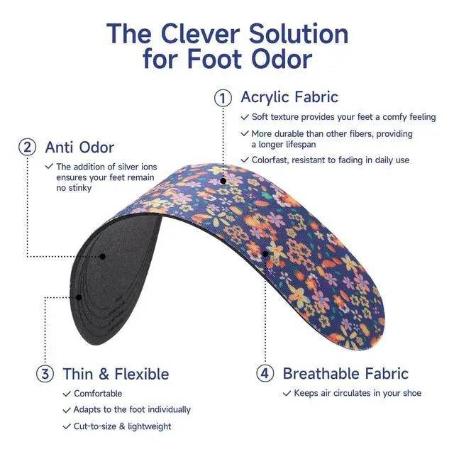 Alt view image 3 of 7 - Womens No Show Socks Anti-Odor Sockless Shoe Inserts Size 6-9 | Thin Shoe Insoles,Breathable,Comfort Barefoot Shoe Liner,Machine Washable,Moisture Control,Cute,Everyday Insole,Floral Print
