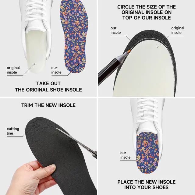Alt view image 6 of 7 - Womens No Show Socks Anti-Odor Sockless Shoe Inserts Size 6-9 | Thin Shoe Insoles,Breathable,Comfort Barefoot Shoe Liner,Machine Washable,Moisture Control,Cute,Everyday Insole,Floral Print